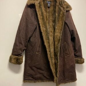 DENIM&Co. 3/4 coat/ faux fur around neckinside back/coat &down arms.See picture